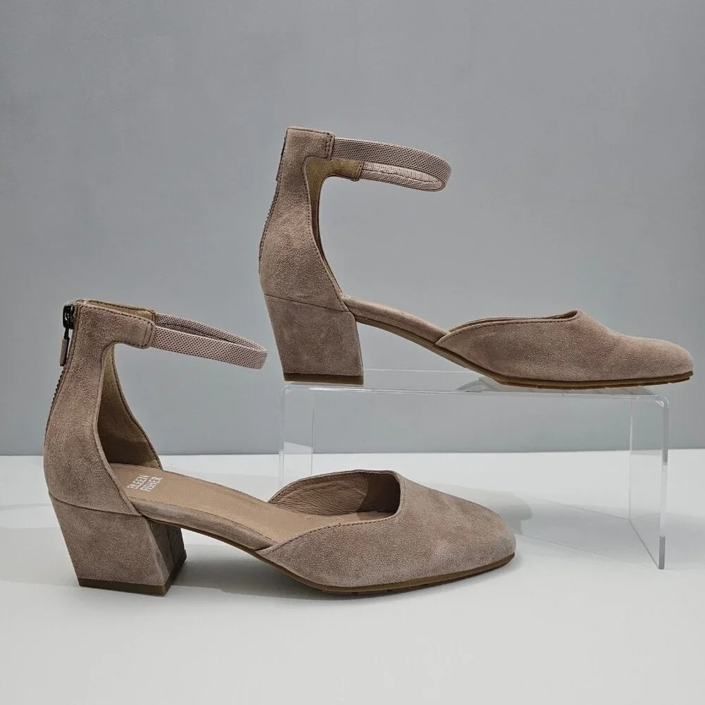 Eileen Fisher Veery Heel Pump Ankle Strap Zip Earth Tan Suede Size 8 NEW - Picture 3 of 16